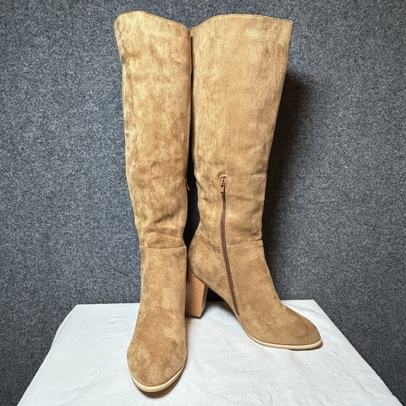 NEW~ Women's Classic (Faux Suede) Knee Boots with Side Zipper - Khaki ~ Size 9 - Picture 2 of 10